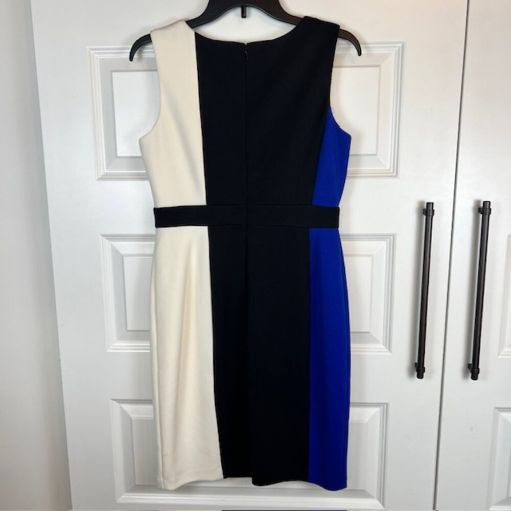 Maggy London Petites Colorblock Sheath Dress 10P Black Ivory Blue Sleeveless Wor - Picture 4 of 6